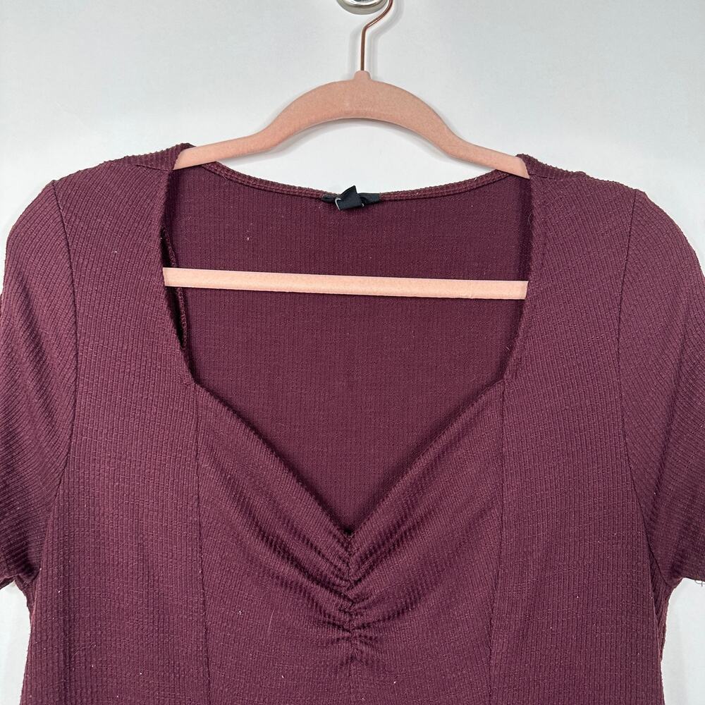 2/$30 Torrid Mini Slub Rib Fluted Dress M/L Winetasting Ruched Sweetheart #7569 - Picture 6 of 16